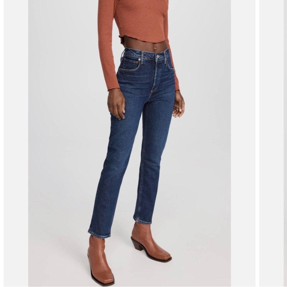 new Agolde Riley long straight jeans in indigo dark wash : Divided